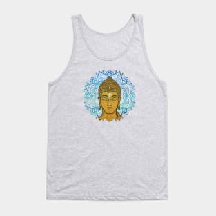 Golden Face of Buddha in a Blue Mandala Tank Top